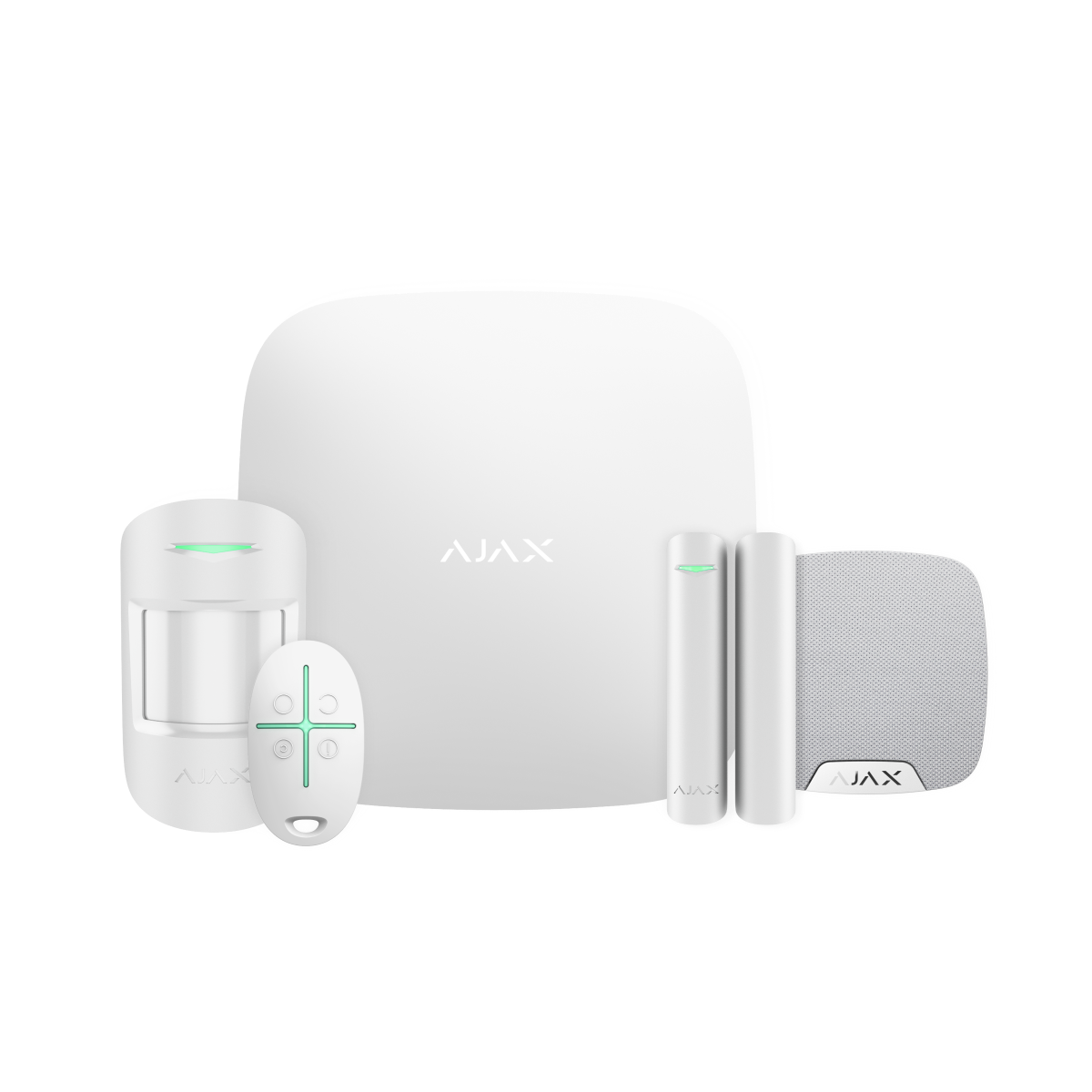 Ajax Starter Kit wireless apartment security system with Hub 2 Plus, motion detector, door sensor, key fob and indoor siren