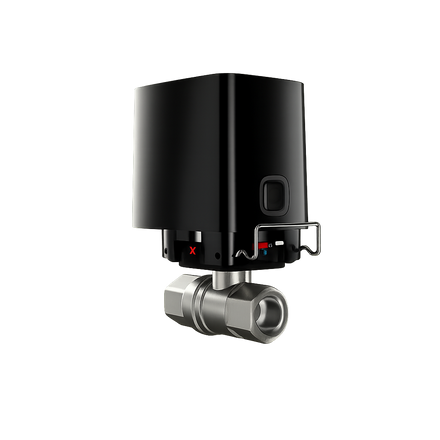Ajax WaterStop smart water shut off valve in black — motorized brass ball valve that closes the supply line on a leak