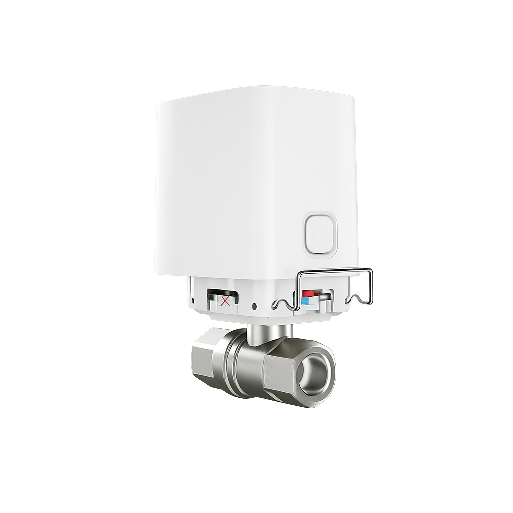 Ajax WaterStop smart water shut off valve in white — motorized brass ball valve that closes the supply line on a leak