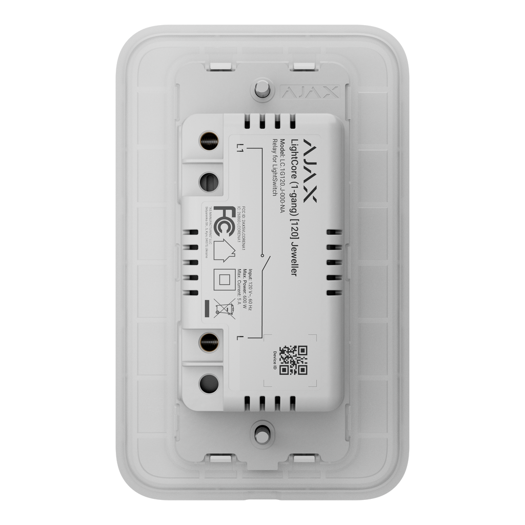 Ajax LightSwitch smart touch light switch in white, rear view