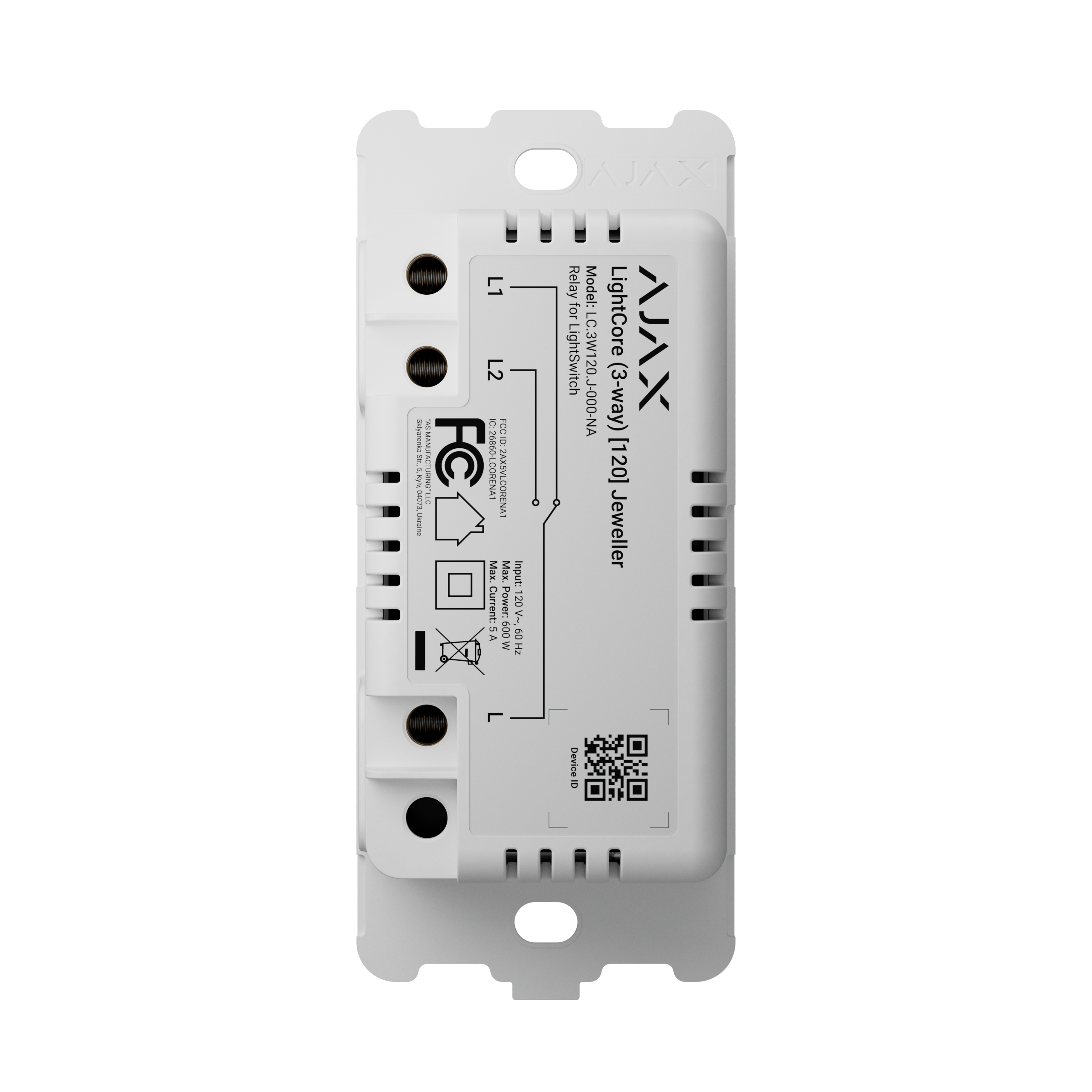 Ajax LightSwitch (3-Way) [120] Jeweller — Smart Touch 3-Way Switch | 120V · No Neutral