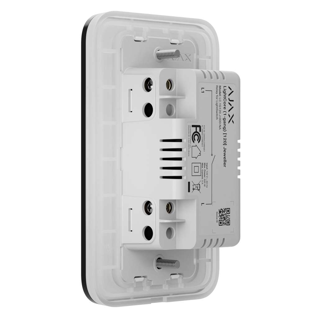 Ajax LightSwitch smart touch light switch in black, rear angled view